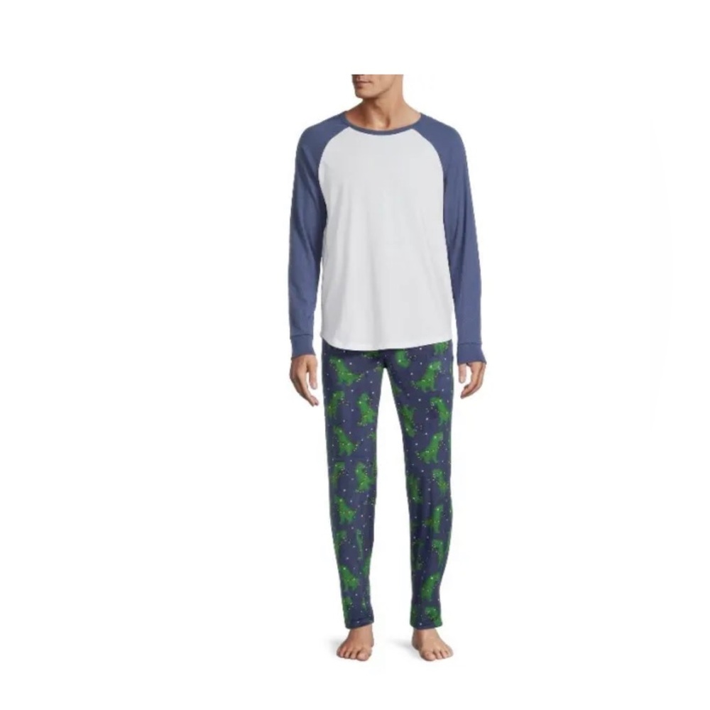 George Mens Dinosaur Novelty Print Green and Blue Sleep Pajama Set size Small